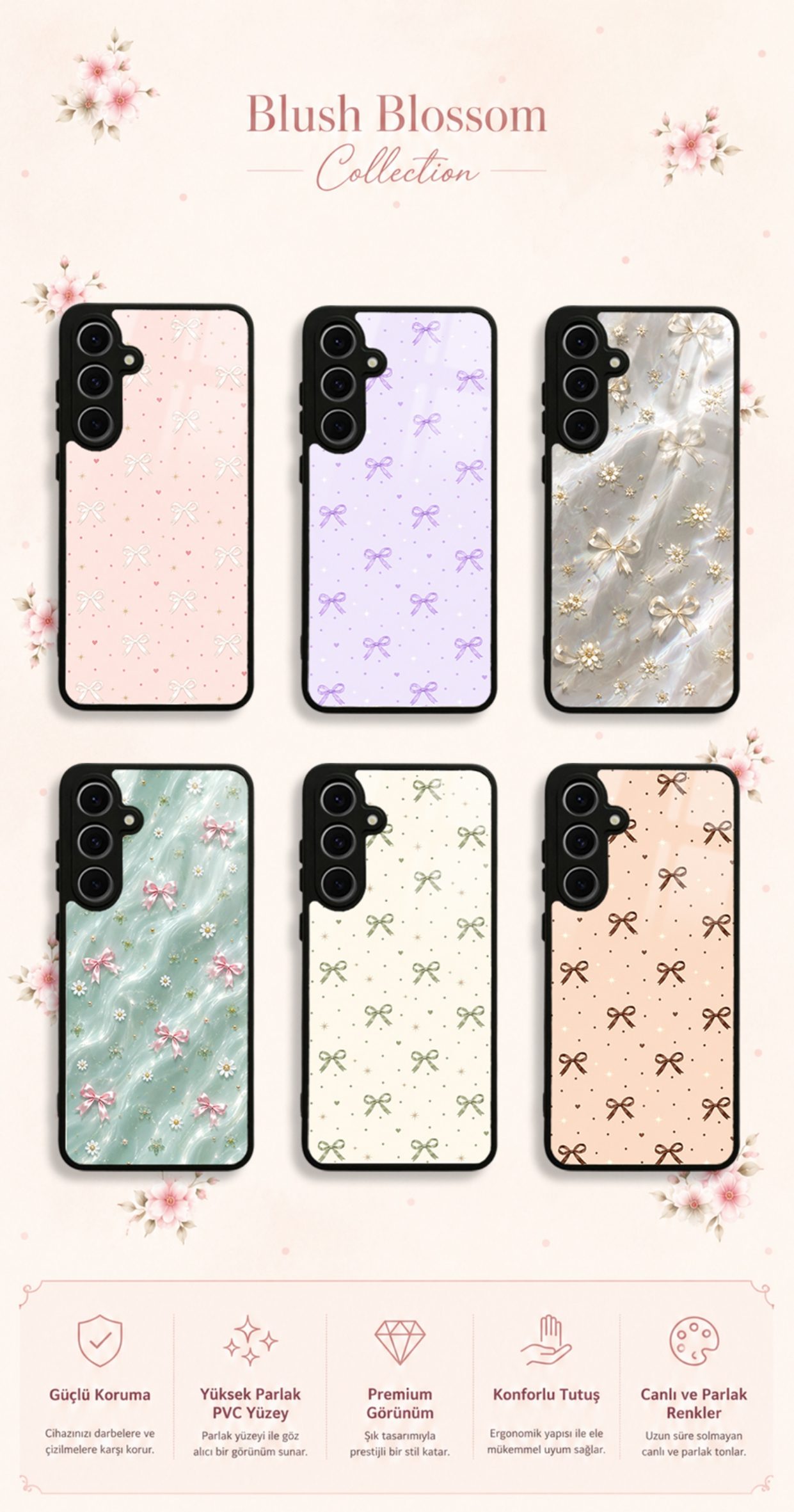 Blush Blossom koleksiyonundaki telefon kılıfı tasarımları