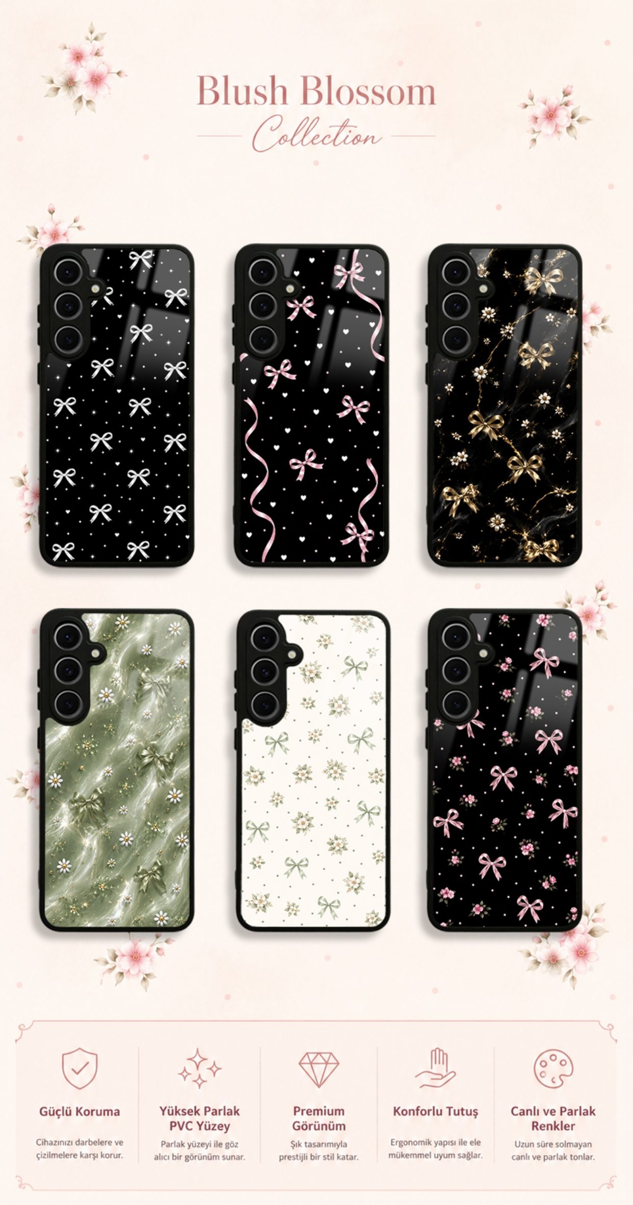 Blush Blossom koleksiyonundaki telefon kılıfı tasarımları