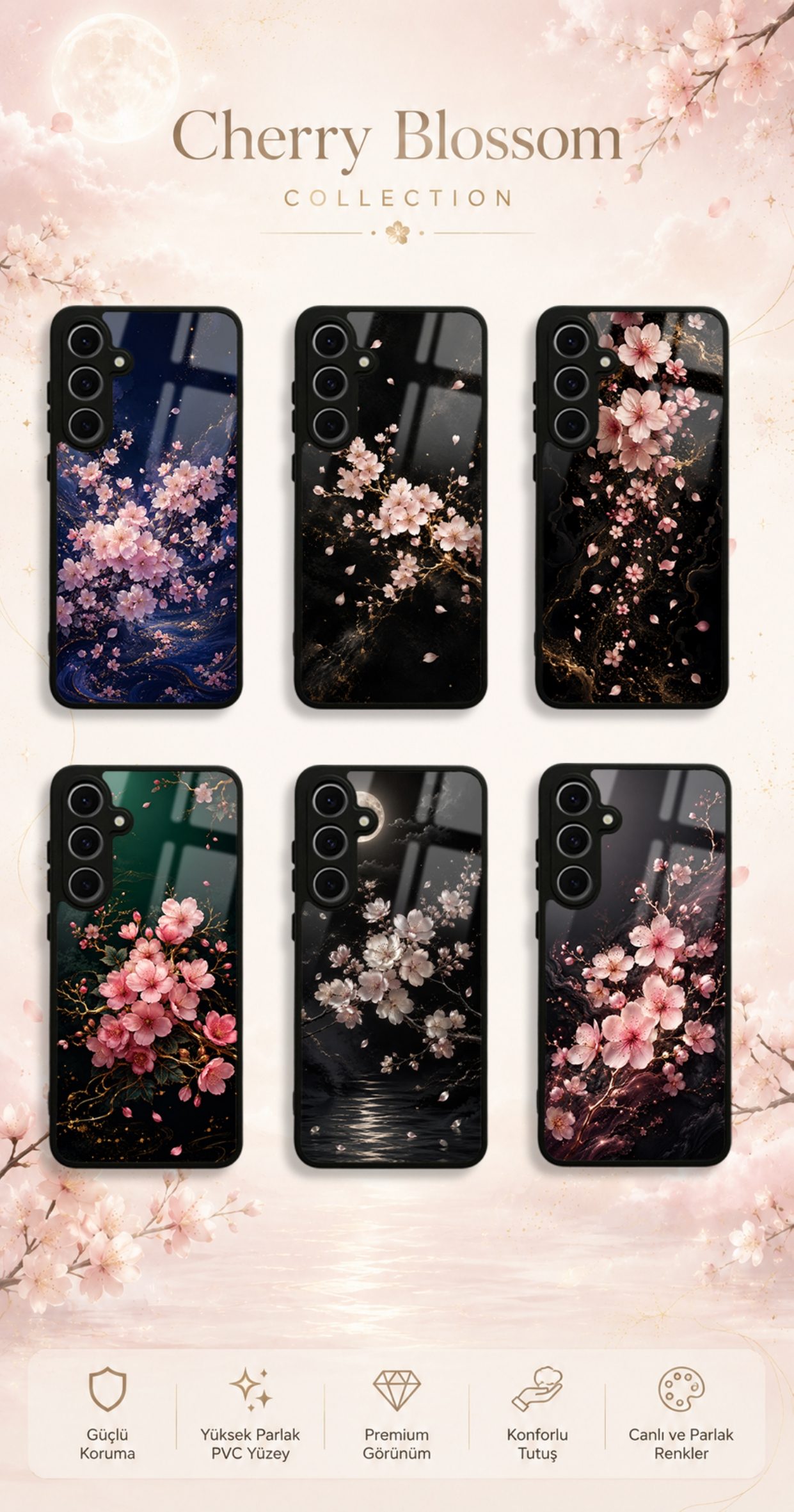 Cherry Blossom koleksiyonundaki telefon kılıfı tasarımları
