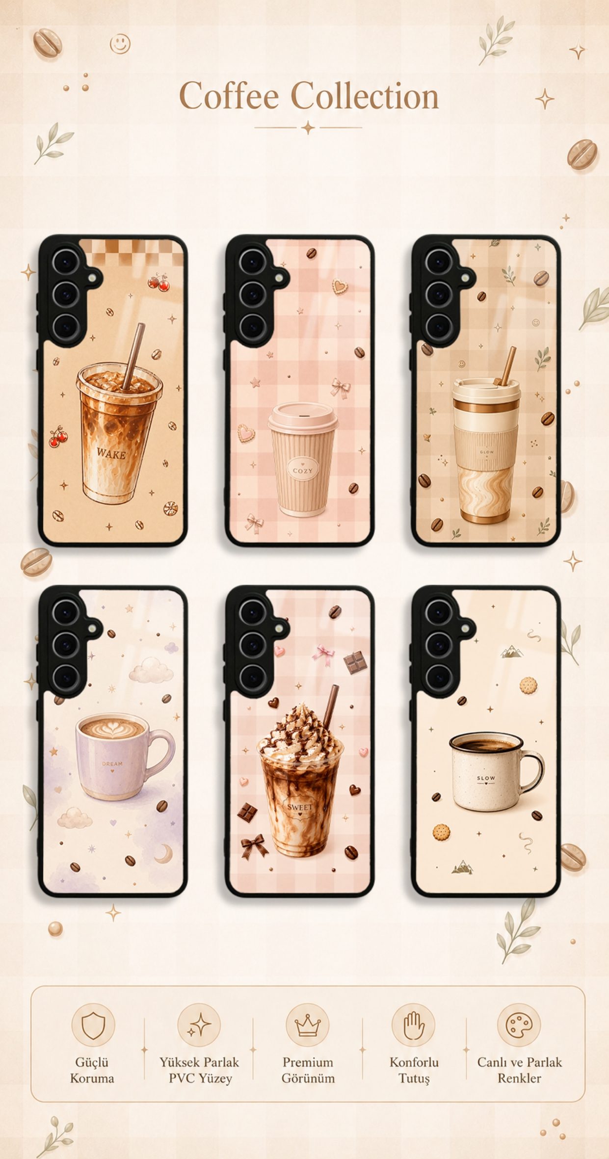 Coffee koleksiyonundaki telefon kılıfı tasarımları