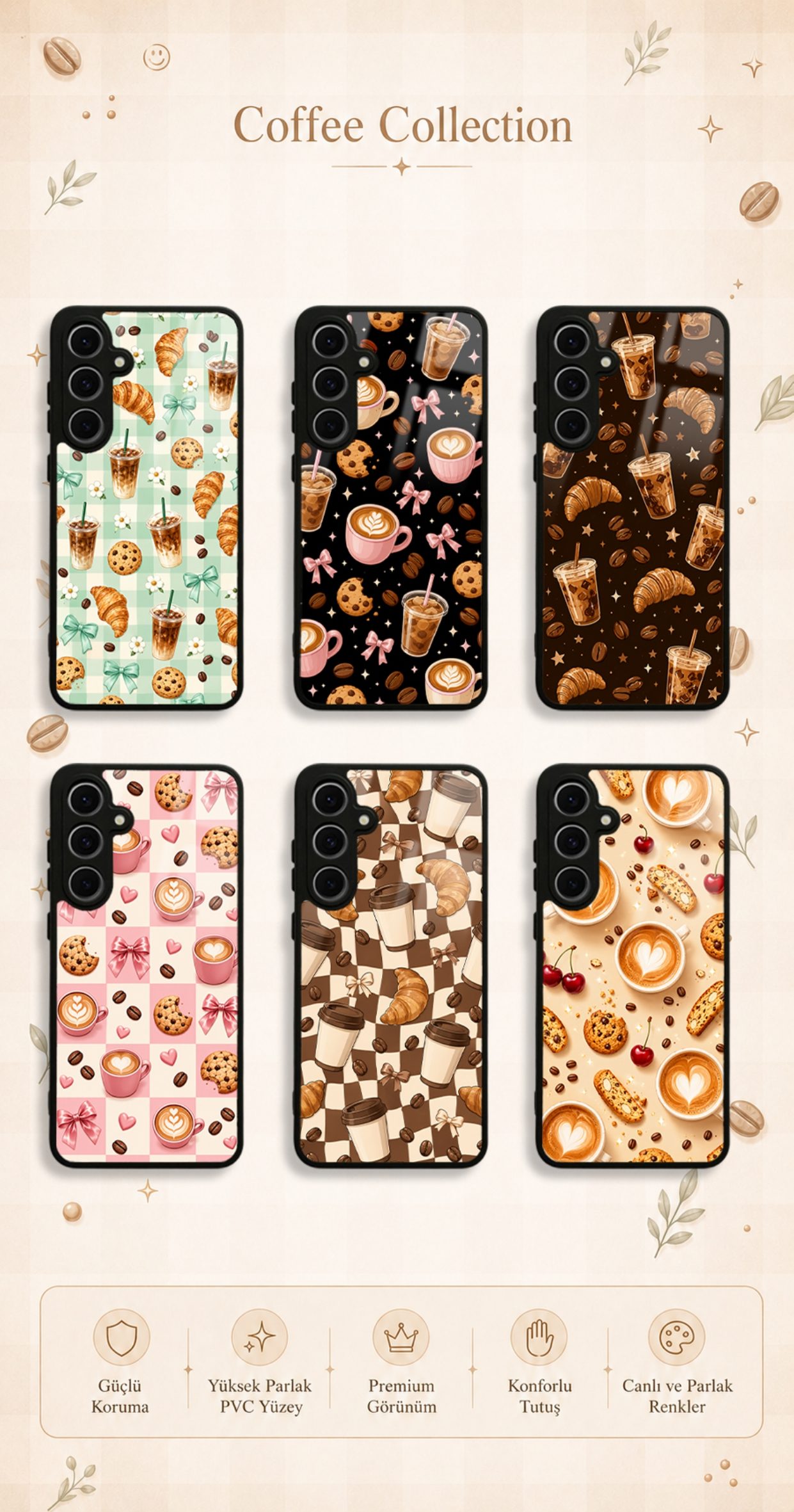 Coffee koleksiyonundaki telefon kılıfı tasarımları