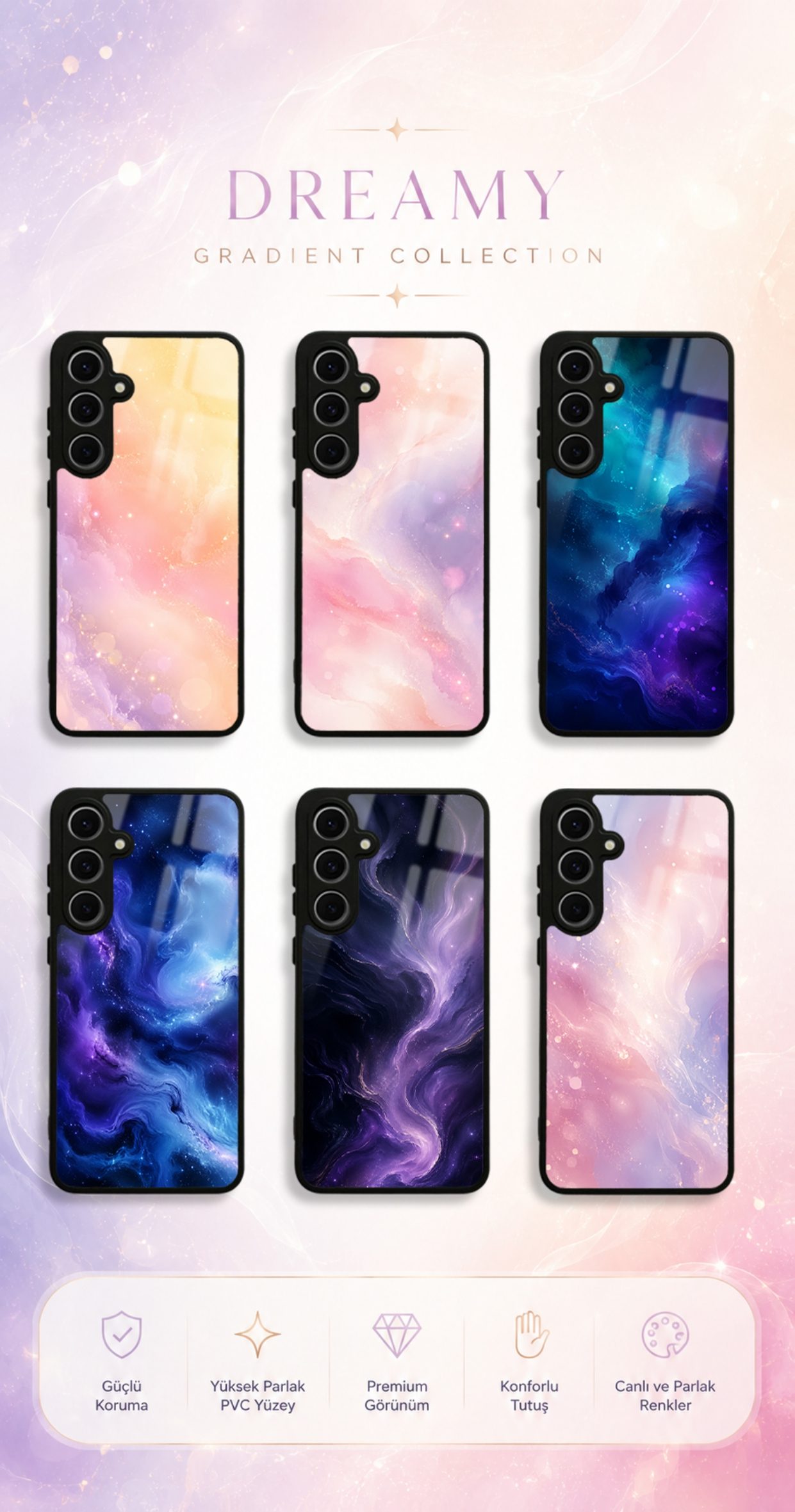 Dreamy Gradient koleksiyonundaki telefon kılıfı tasarımları