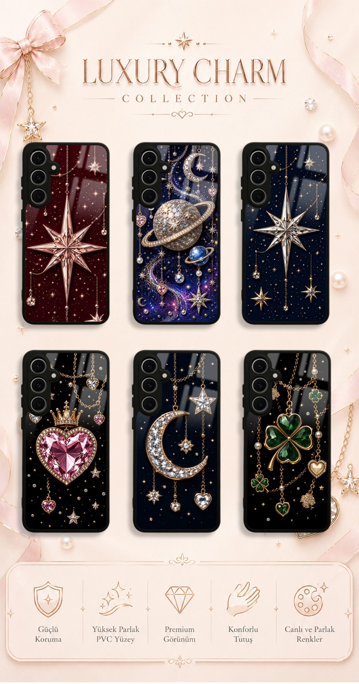 Luxury Charm koleksiyonundaki telefon kılıfı tasarımları