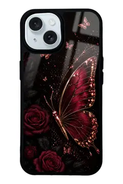 Bordo Kelebek desenli telefon kılıfı
