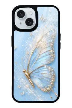 Buz Mavisi Kelebek desenli telefon kılıfı