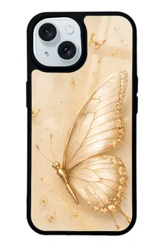 Krem Kelebek desenli telefon kılıfı