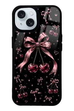 Açık Pembe Fiyonklu Kiraz desenli telefon kılıfı