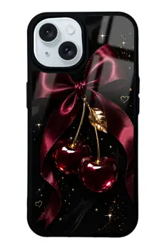Bordo Fiyonklu Kiraz desenli telefon kılıfı