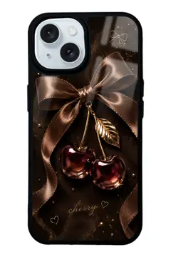 Kahve Fiyonklu Kiraz desenli telefon kılıfı