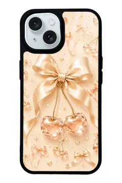 Kristal Fiyonklu Kiraz desenli telefon kılıfı