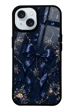 Lacivert Saten Fiyonk desenli telefon kılıfı