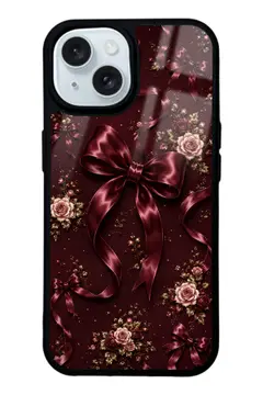 Bordo Saten Fiyonk desenli telefon kılıfı