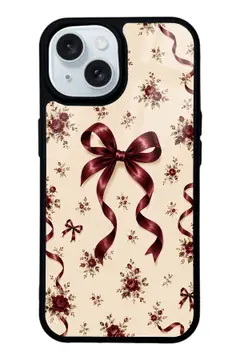 Bordo Güllü Fiyonk desenli telefon kılıfı
