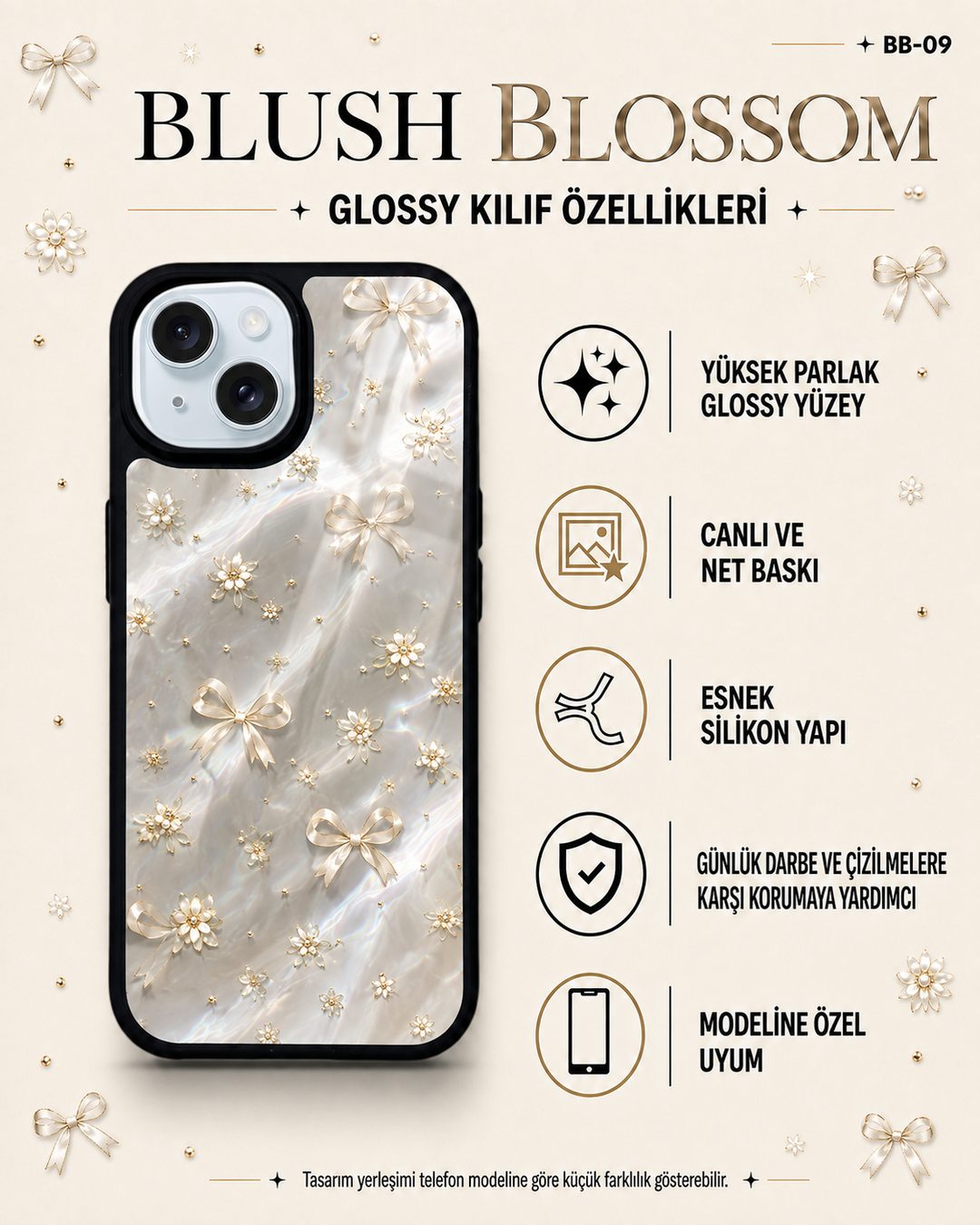 Sedef Fiyonk desenli telefon kılıfı özellikleri