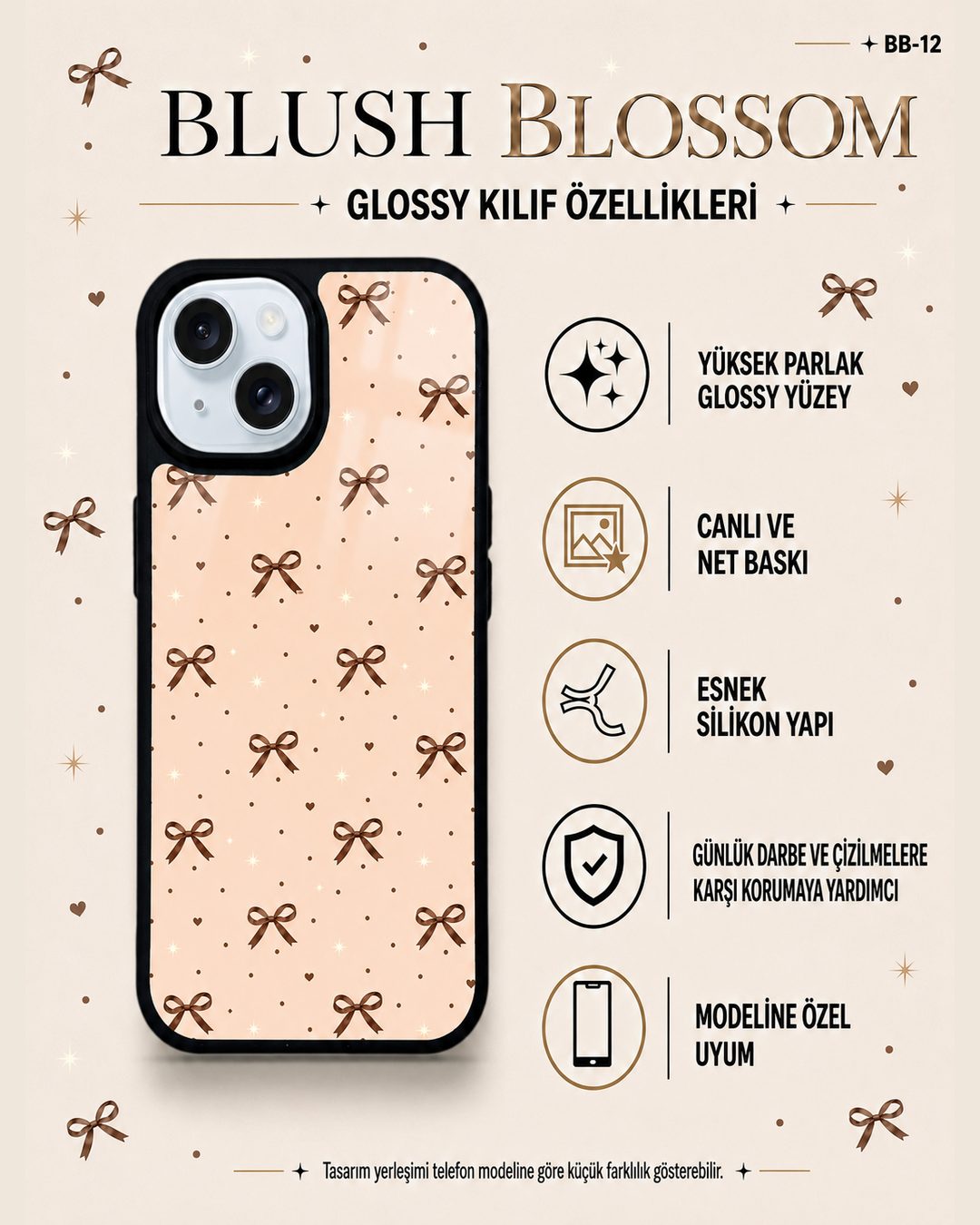 Şeftali Fiyonk desenli telefon kılıfı özellikleri