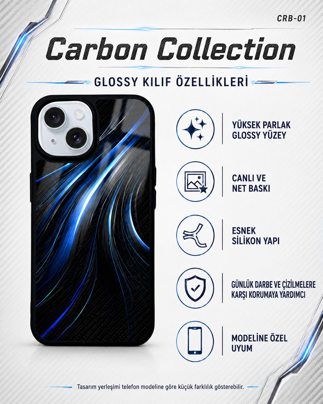 Gümüş Karbon desenli telefon kılıfı özellikleri