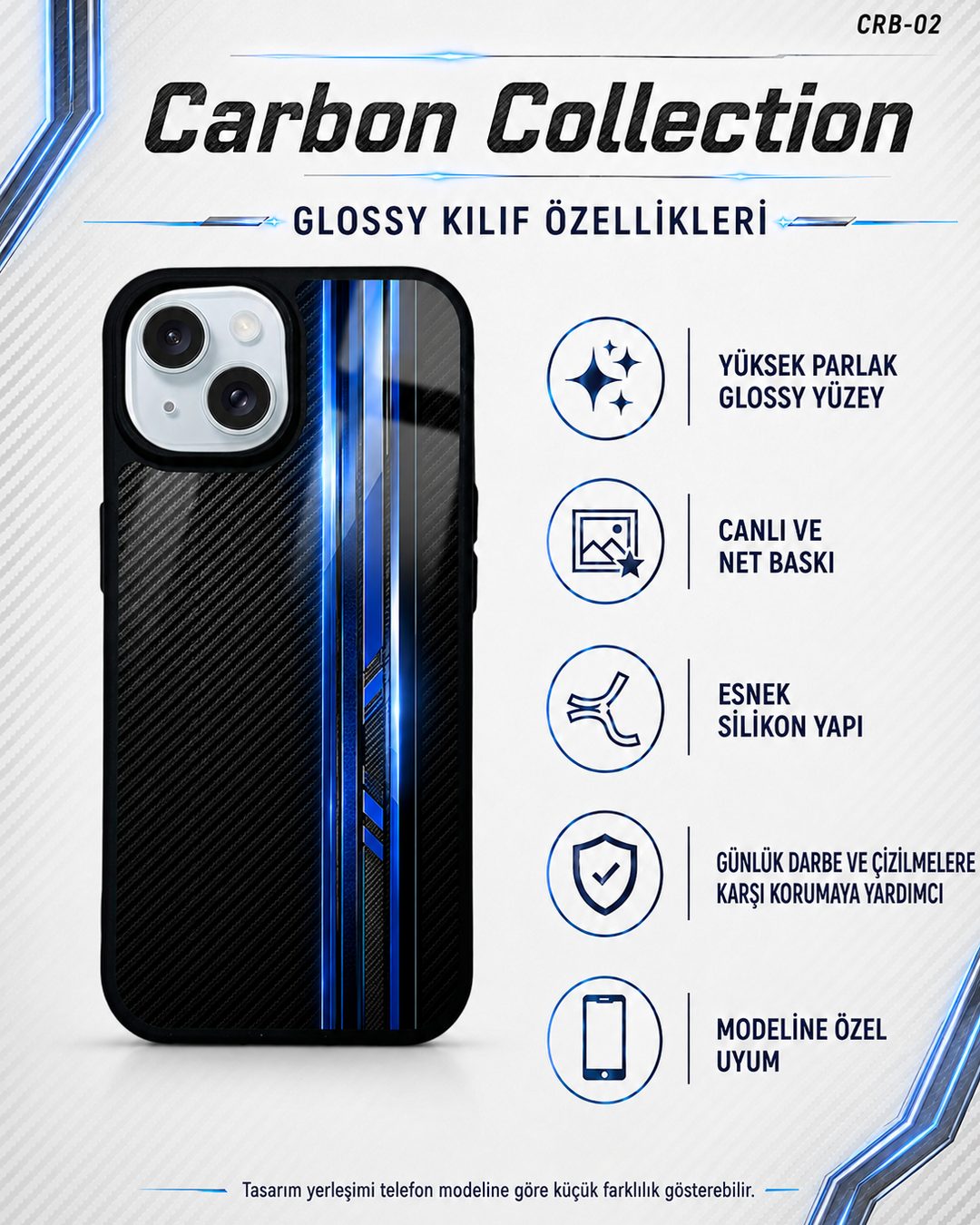 Mavi Karbon desenli telefon kılıfı özellikleri