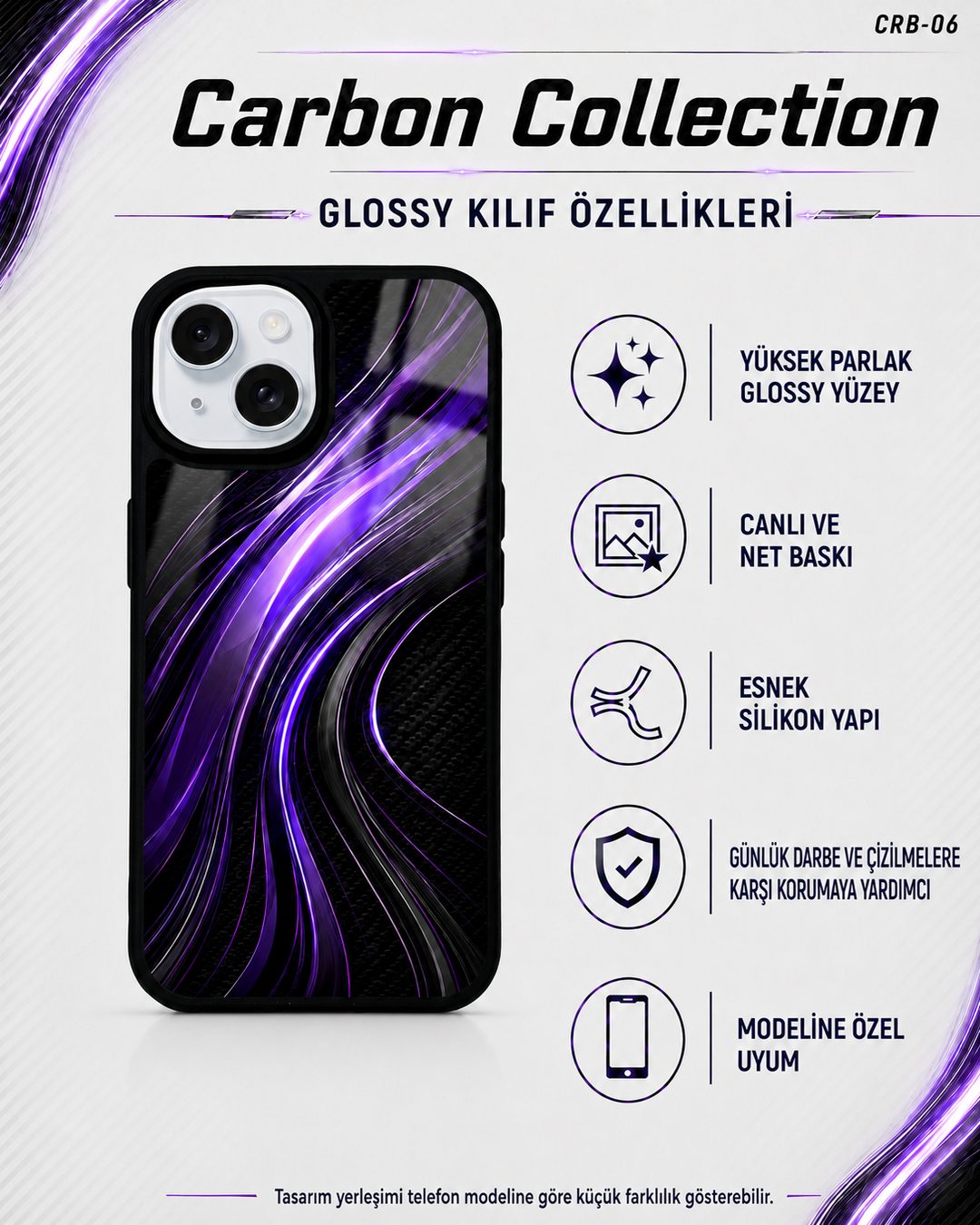 Mor Rüzgar karbon şeritli telefon kılıfı özellikleri