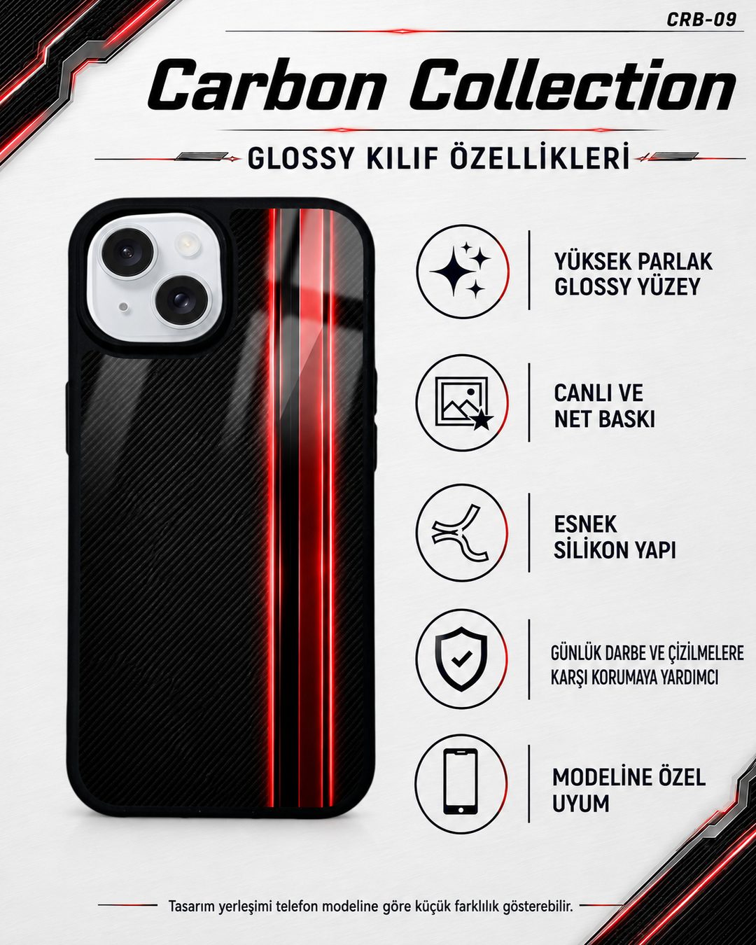 Kırmızı Karbon desenli telefon kılıfı özellikleri