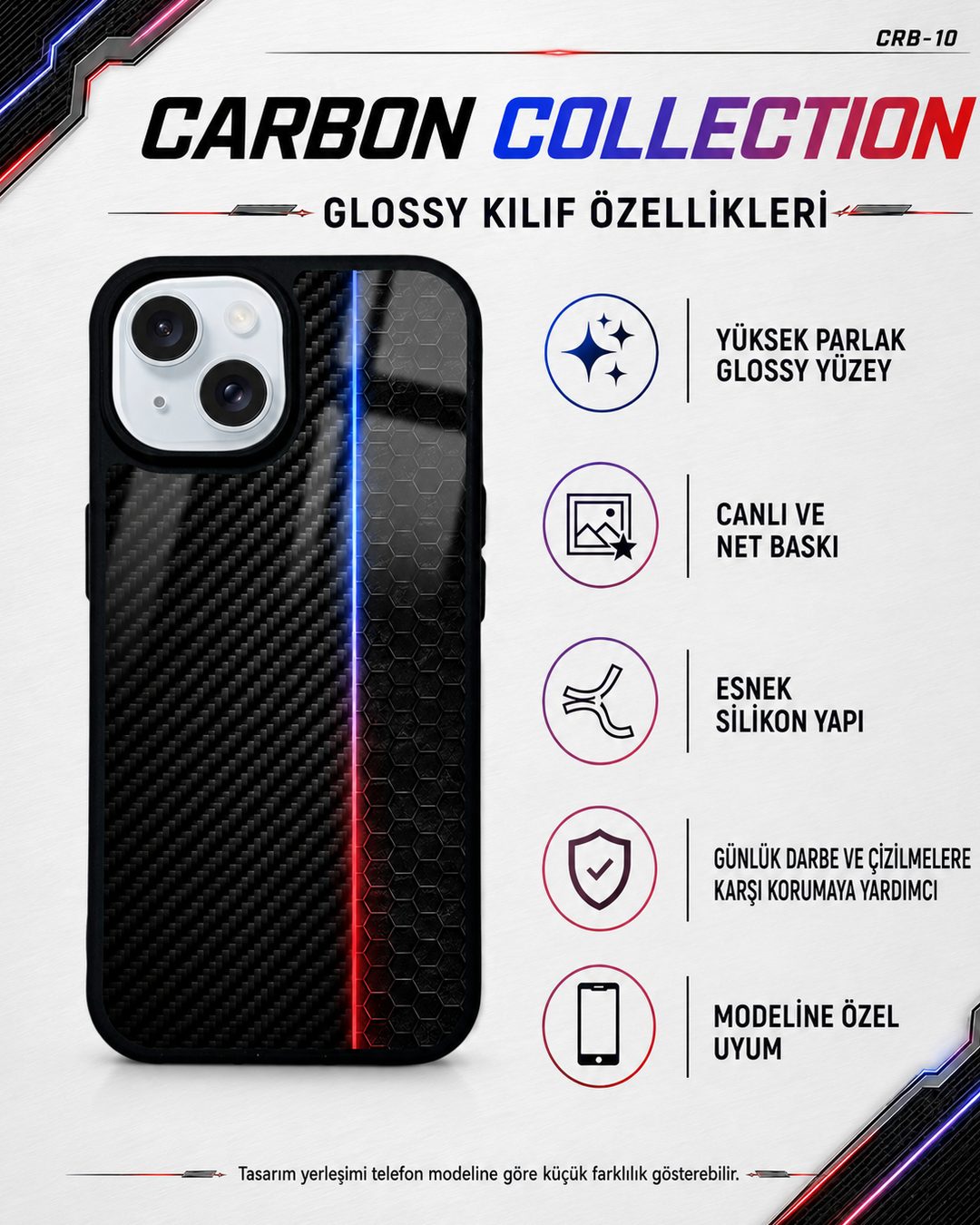 Lacivert Karbon desenli telefon kılıfı özellikleri