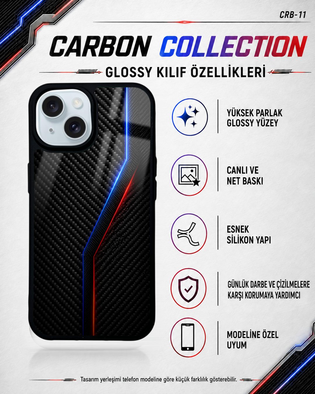 Elektrik Karbon desenli telefon kılıfı özellikleri