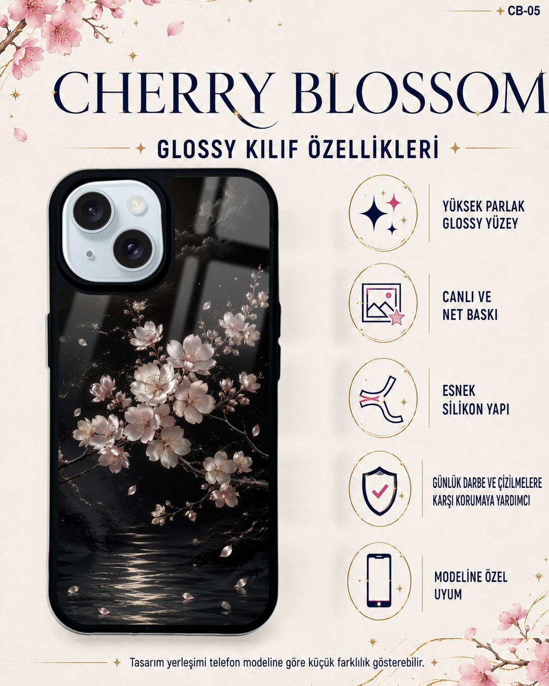 Ay Işığı Sakura desenli telefon kılıfı özellikleri