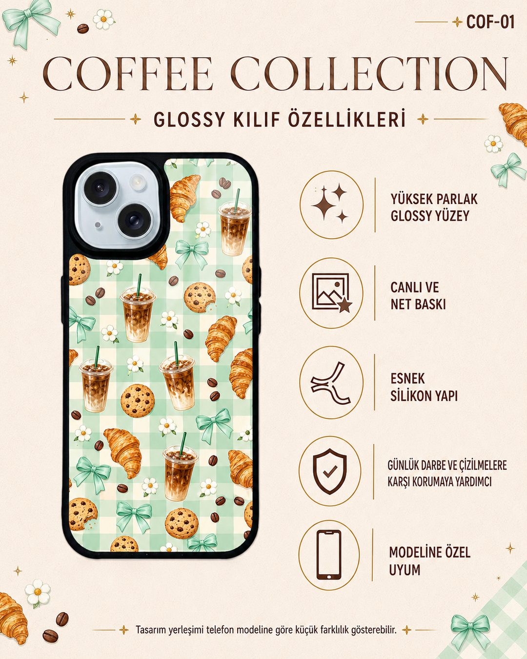 Nane Buzlu Kahve desenli telefon kılıfı özellikleri
