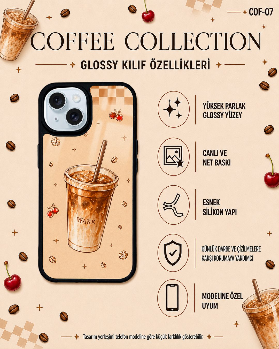 WAKE Buzlu Kahve desenli telefon kılıfı özellikleri