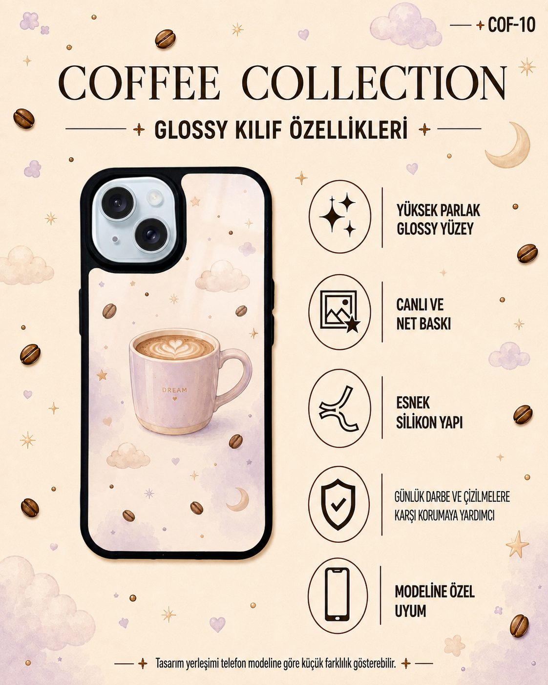 DREAM Fincan kahve temalı telefon kılıfı özellikleri