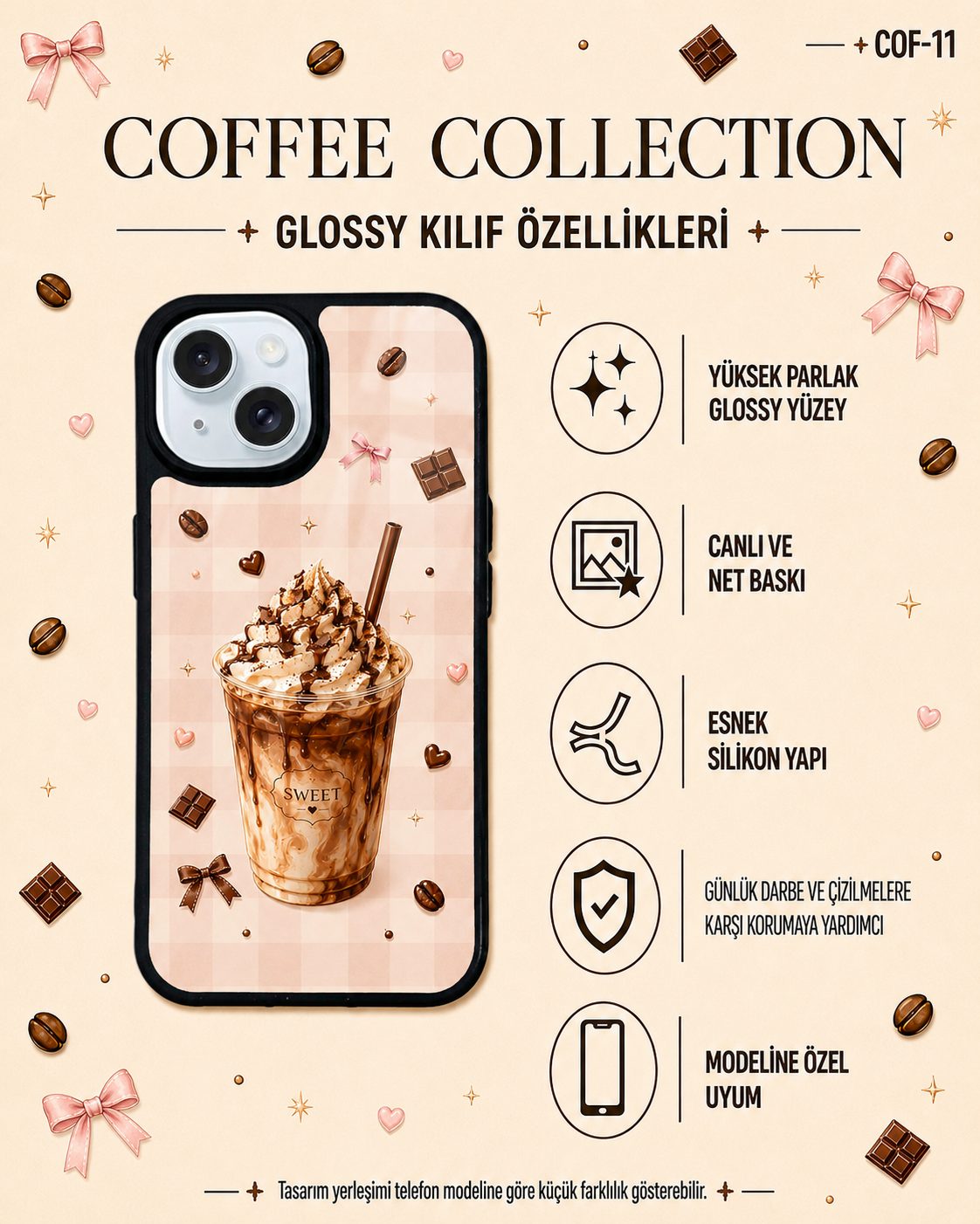 SWEET Frappe kahve temalı telefon kılıfı özellikleri