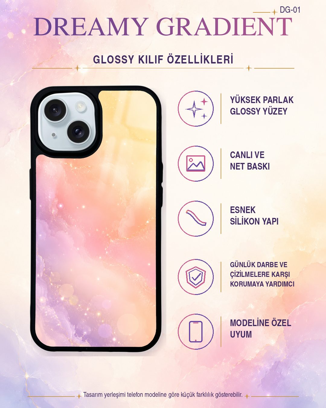 Şeftali Gökyüzü renk geçişli telefon kılıfı özellikleri
