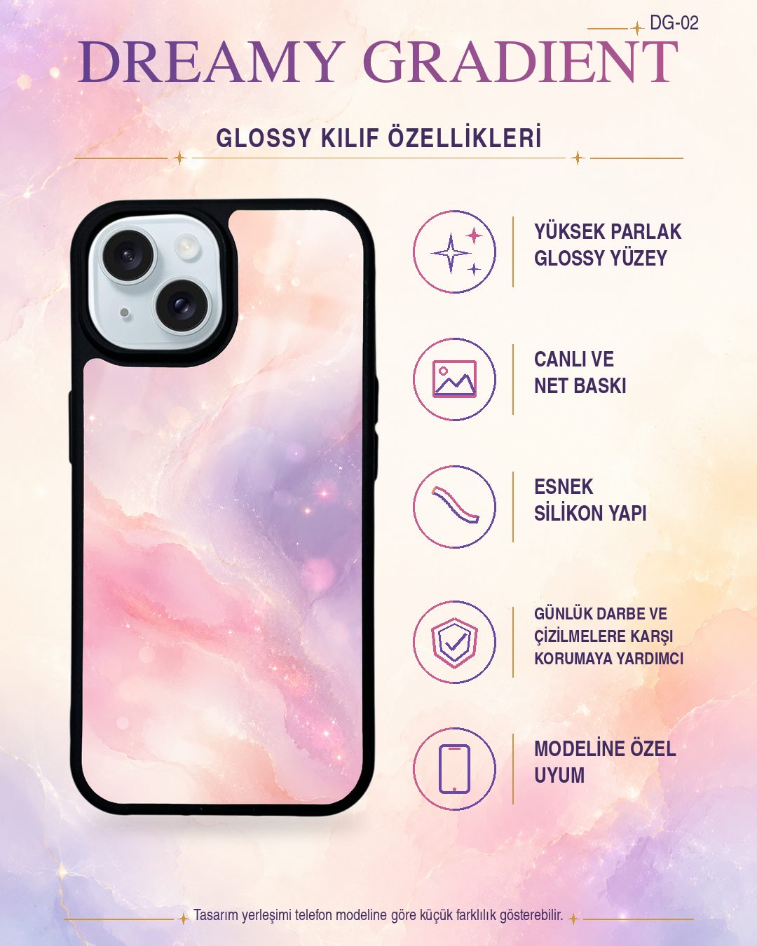 Pembe Sis renk geçişli telefon kılıfı özellikleri
