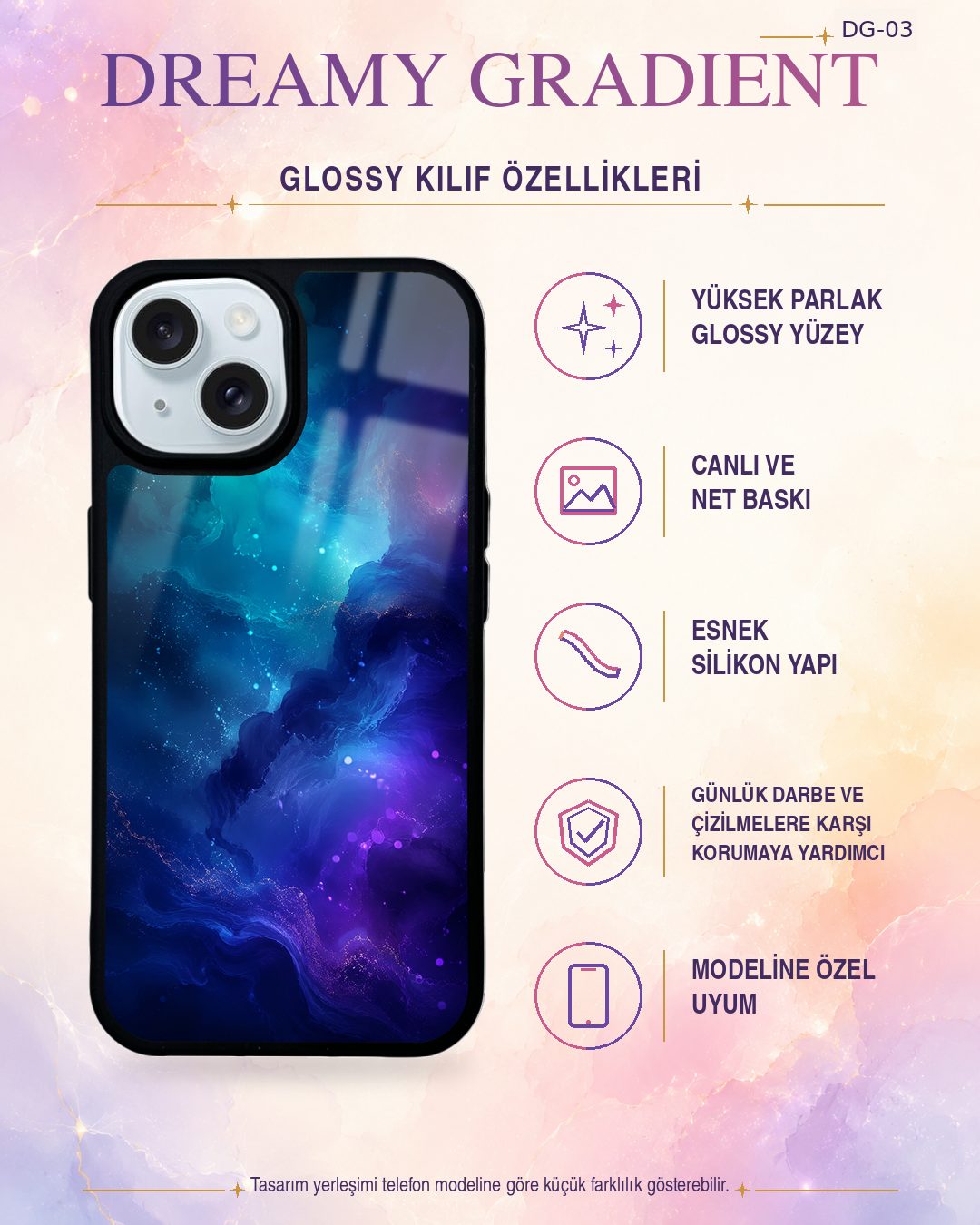 Turkuaz Bulutsu renk geçişli telefon kılıfı özellikleri