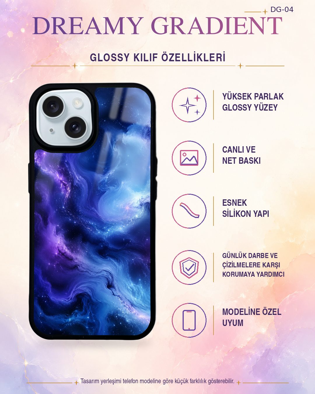 Mavi Galaksi renk geçişli telefon kılıfı özellikleri