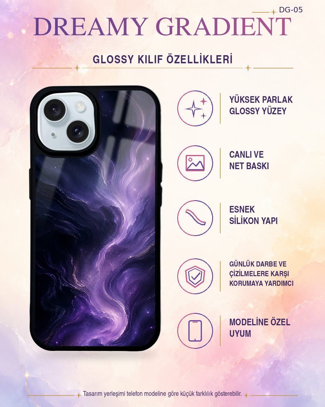 Mor Duman renk geçişli telefon kılıfı özellikleri