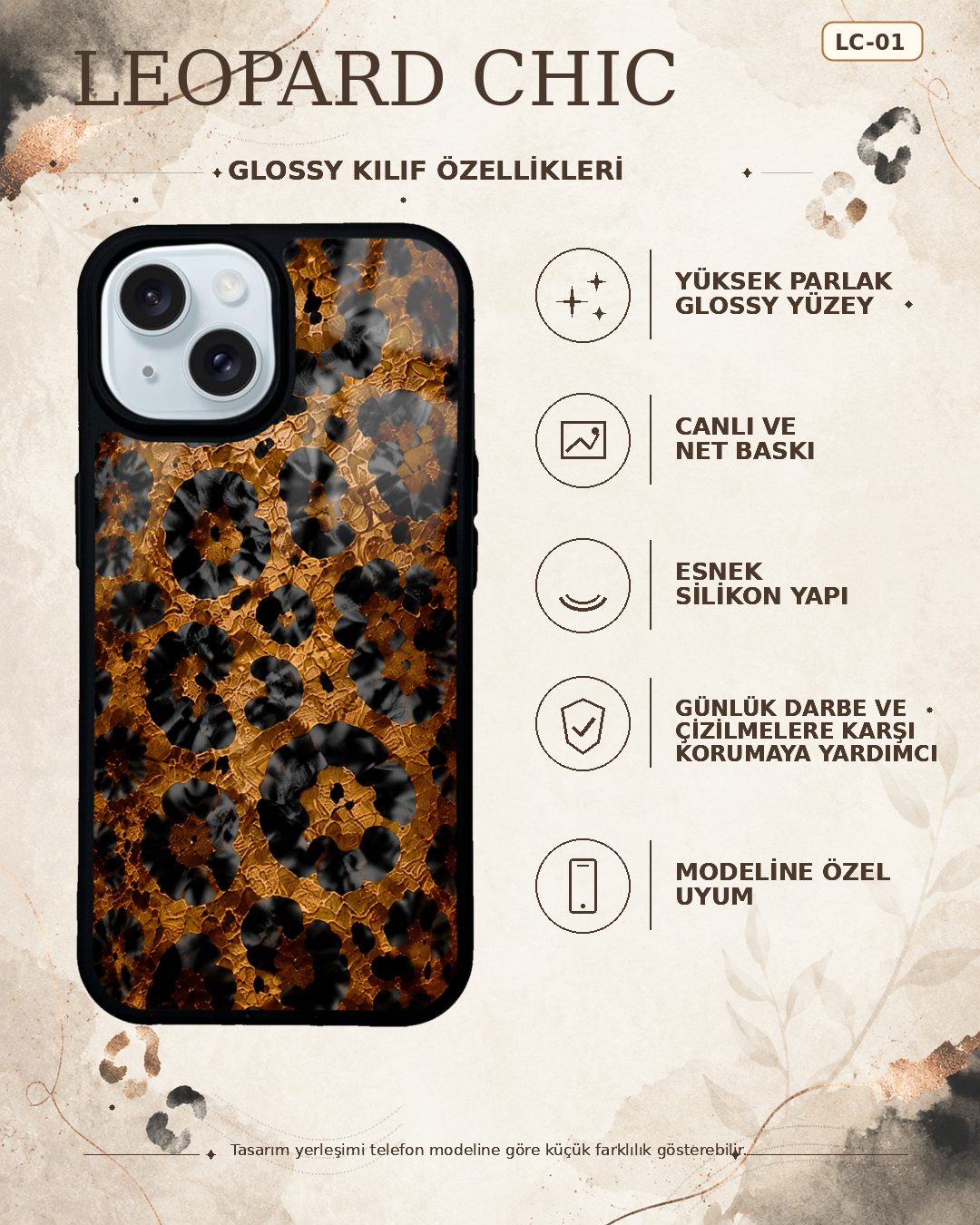 Bakır Leopar desenli telefon kılıfı özellikleri