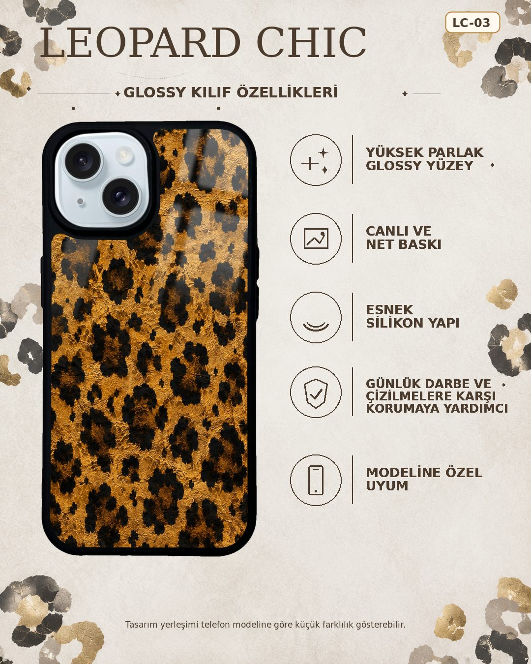 Bal Leopar desenli telefon kılıfı özellikleri