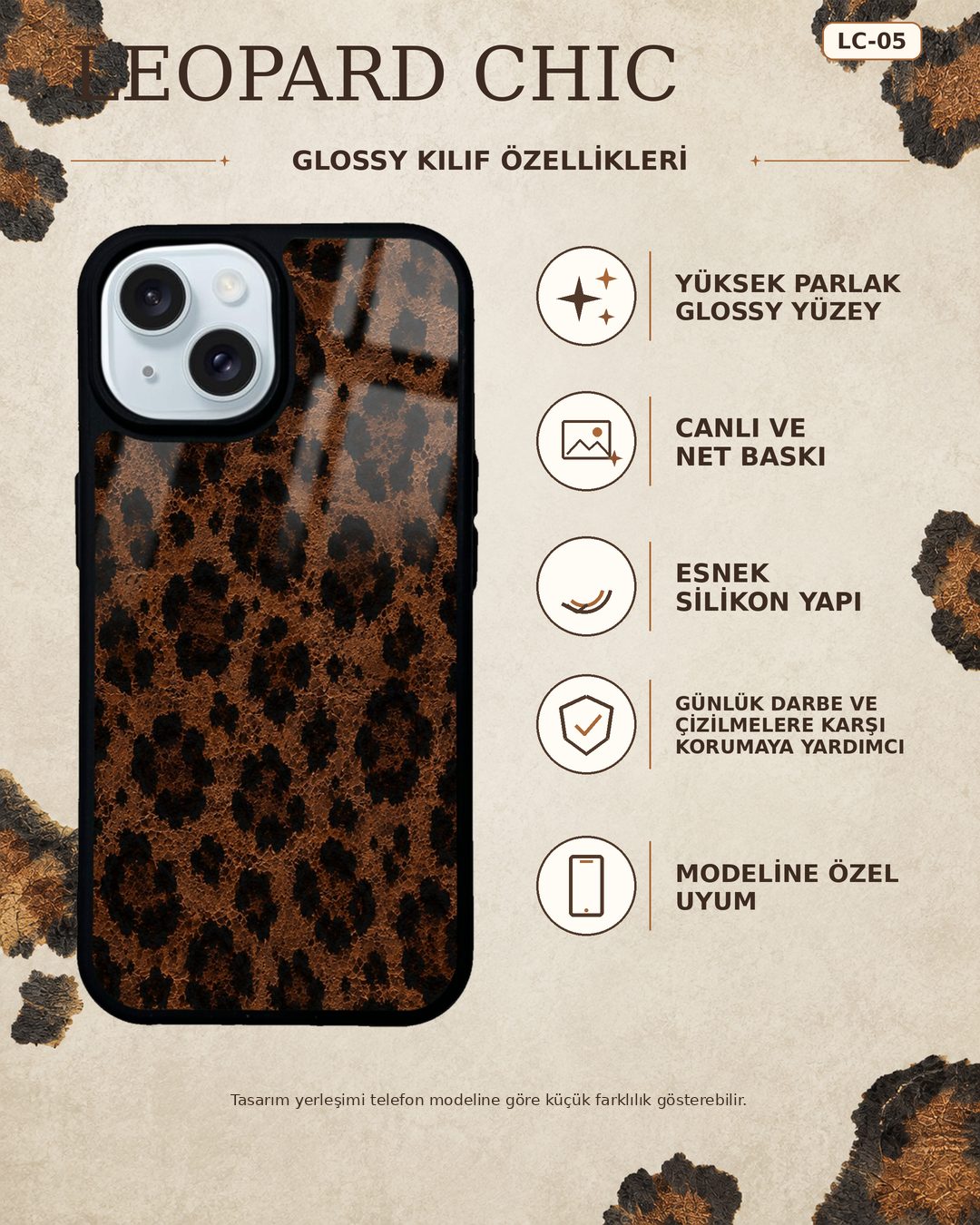 Sıcak Kahve Leopar desenli telefon kılıfı özellikleri