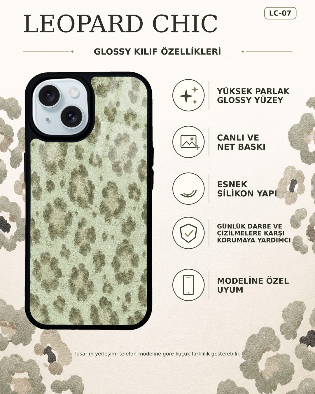 Adaçayı Leopar desenli telefon kılıfı özellikleri