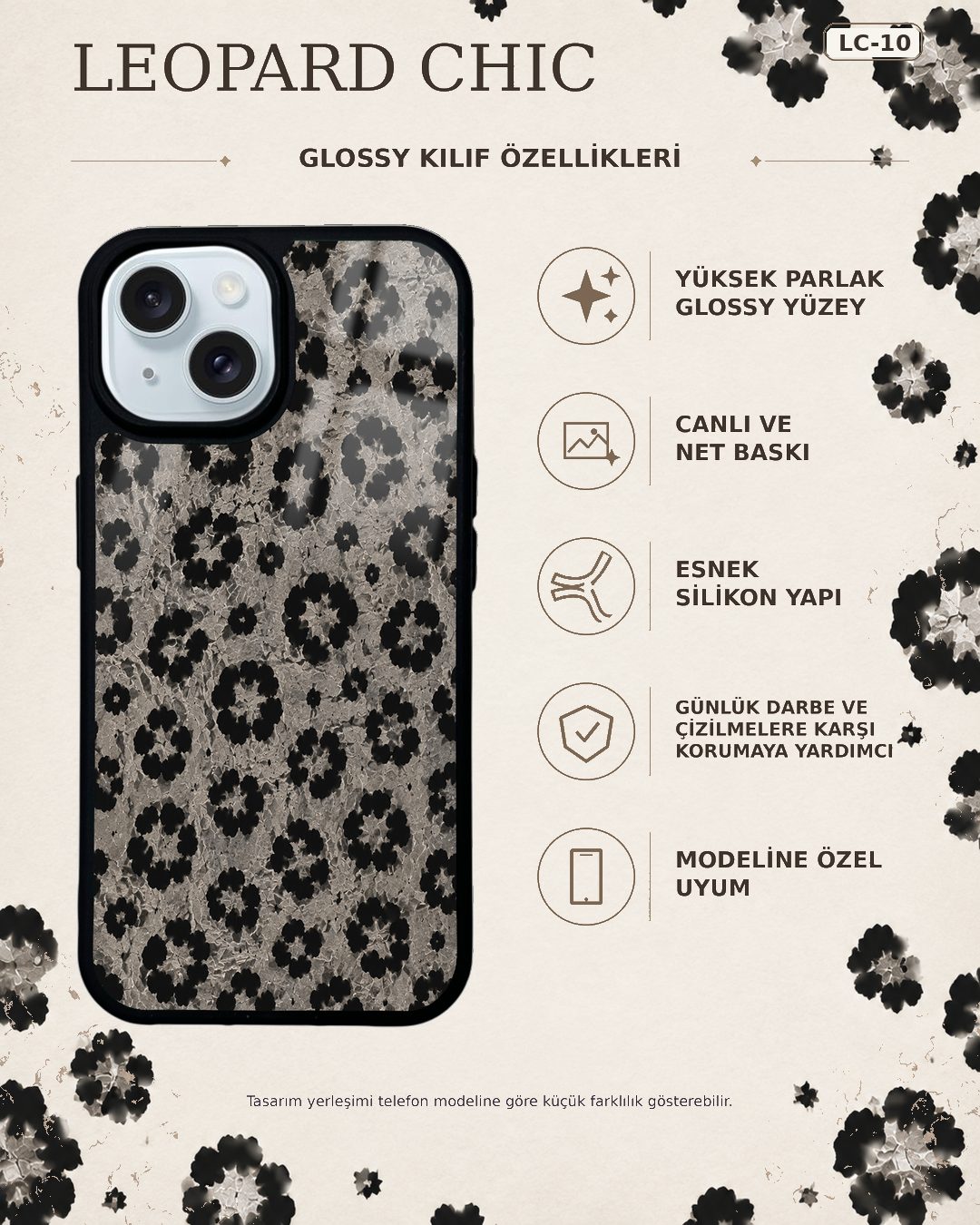 Gri Leopar desenli telefon kılıfı özellikleri