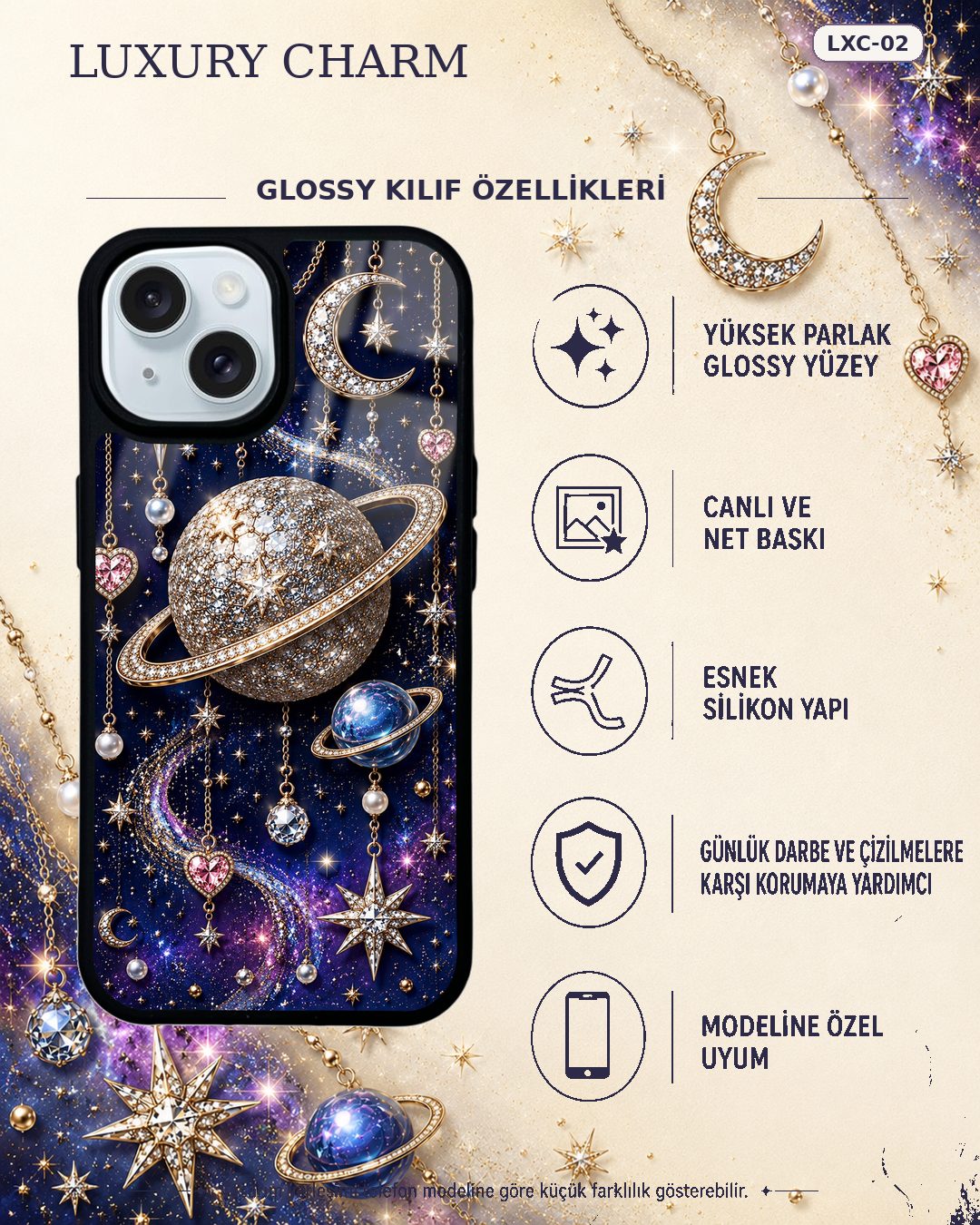 Gezegen Işıltısı takı desenli telefon kılıfı özellikleri