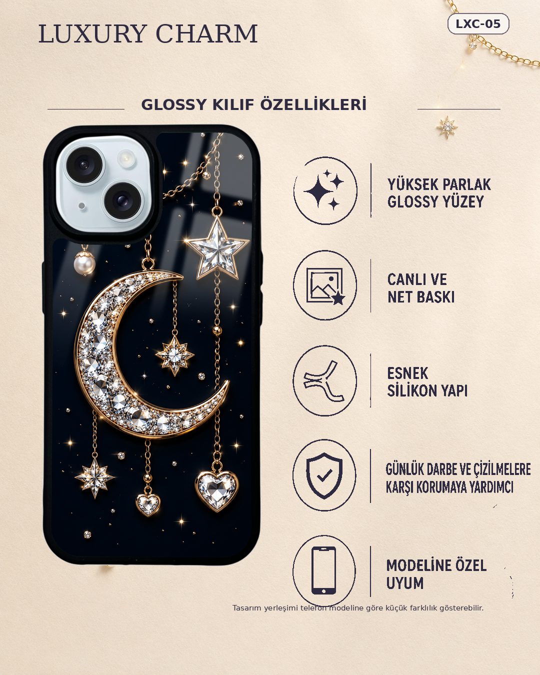Siyah Ay Kolye takı desenli telefon kılıfı özellikleri