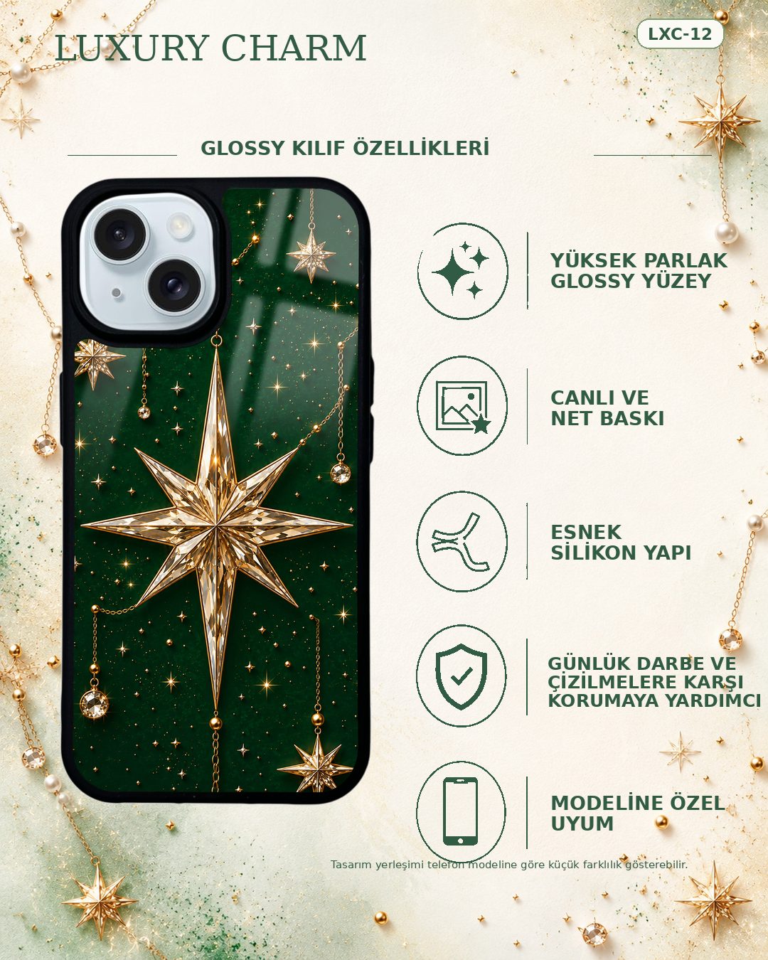 Yeşil Yıldız takı desenli telefon kılıfı özellikleri
