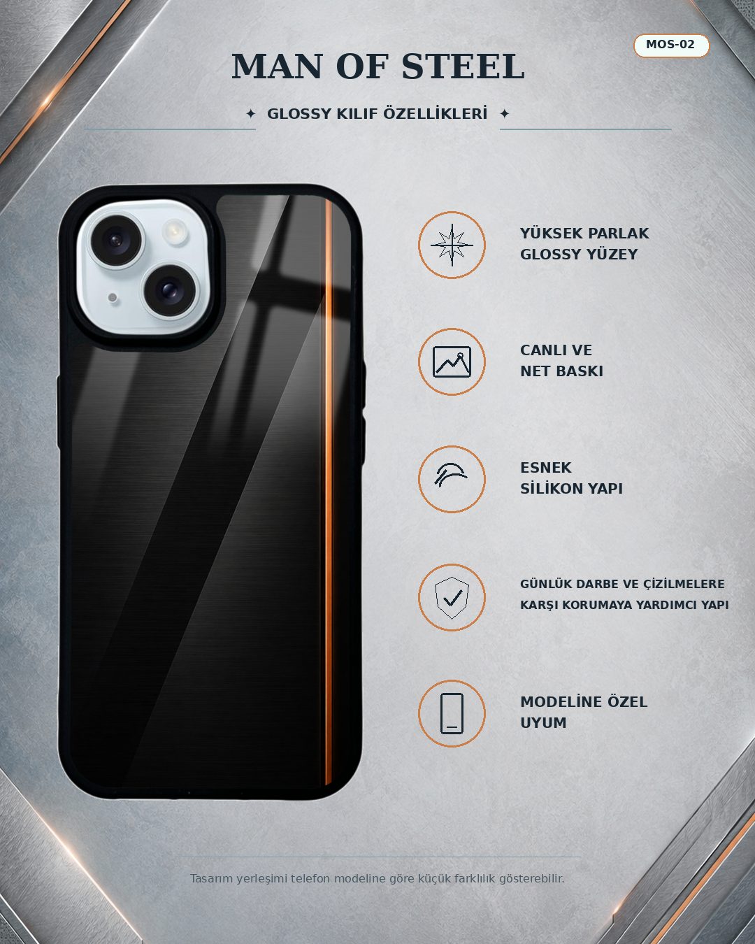 Bakır Şerit desenli telefon kılıfı özellikleri