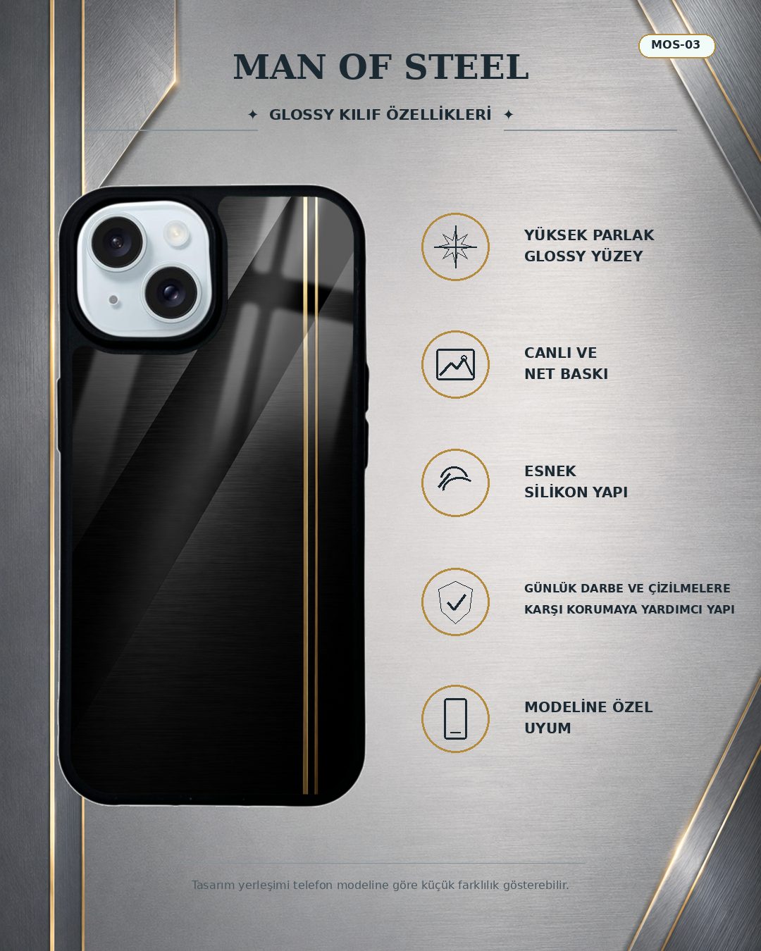 Altın Şerit desenli telefon kılıfı özellikleri