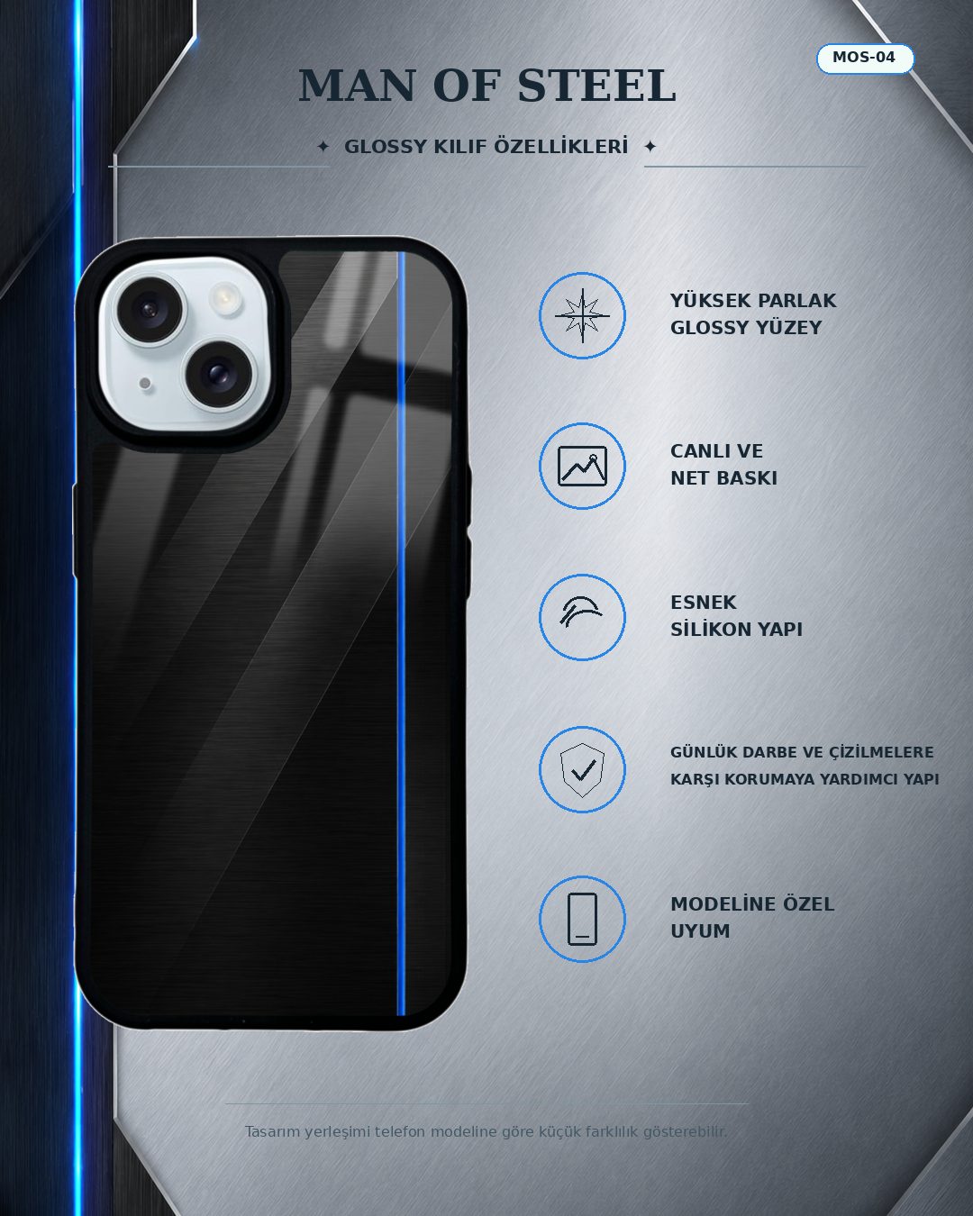 Çelik Mavisi Şerit desenli telefon kılıfı özellikleri