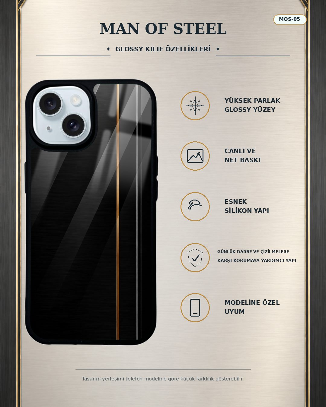 Altın Gümüş Şerit desenli telefon kılıfı özellikleri