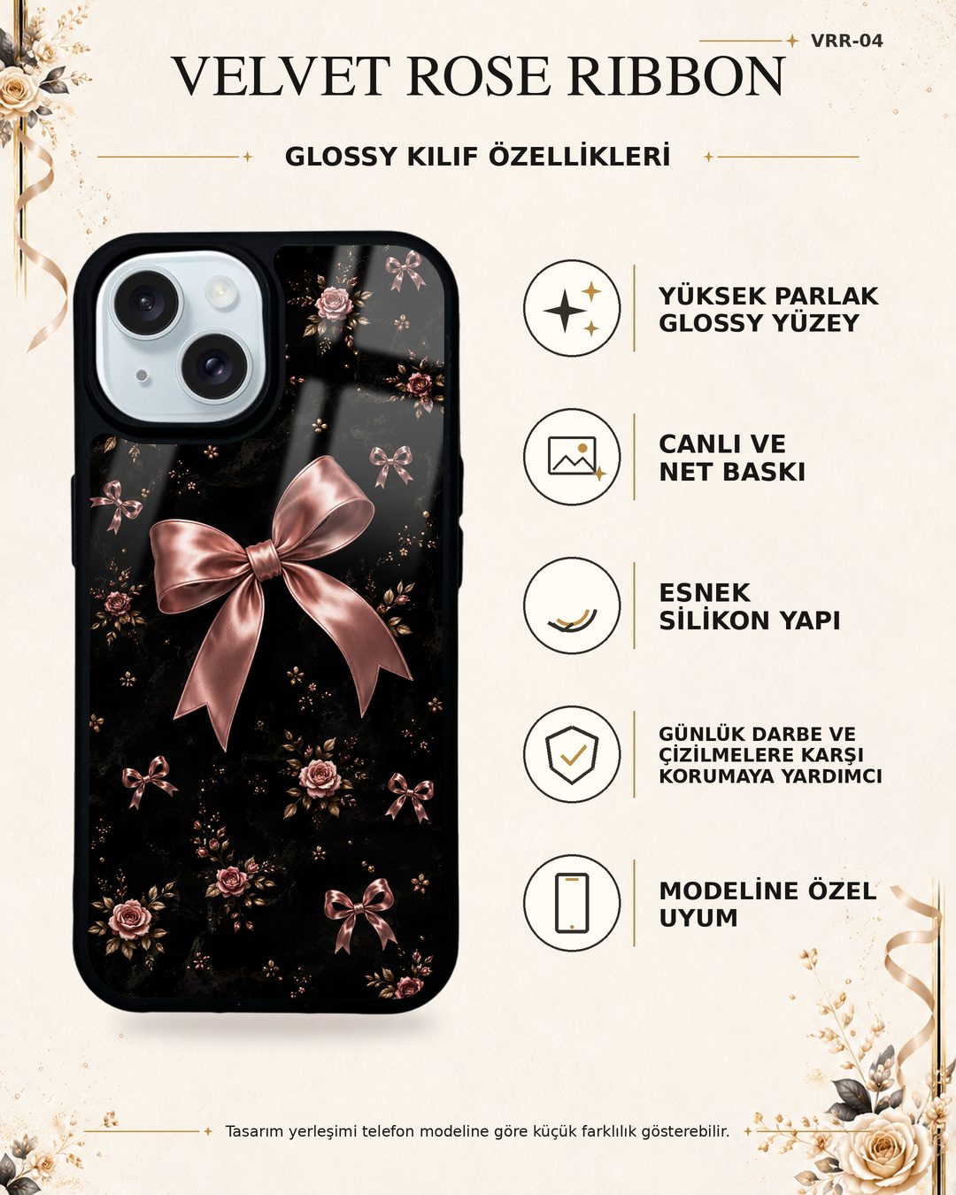 Gül Kurusu Fiyonk desenli telefon kılıfı özellikleri
