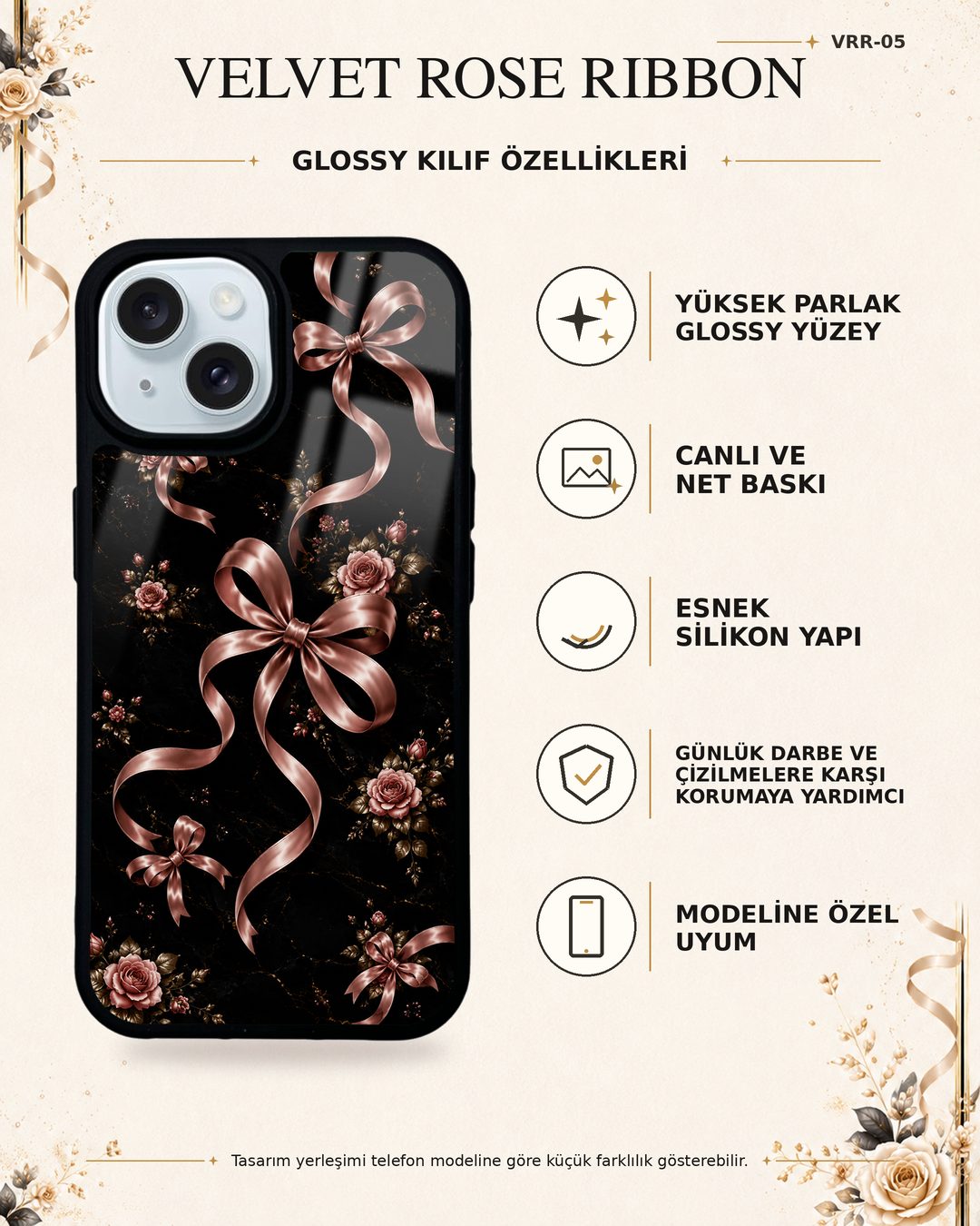Pembe Kurdele desenli telefon kılıfı özellikleri