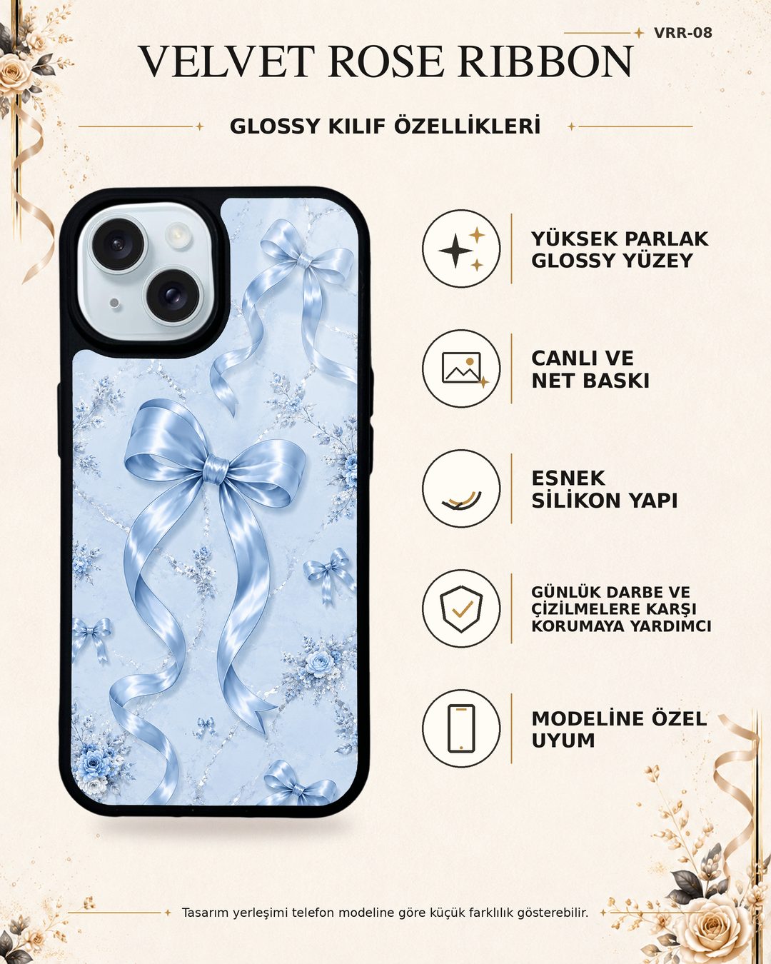 Buz Mavisi Fiyonk desenli telefon kılıfı özellikleri